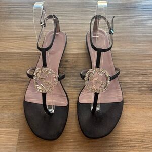 Gucci Black Sandals with Crystal Accent Size 39.5